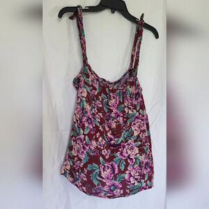 American Eagle Outfitters Burgundy Floral Crop Tank Top,‎ Size XL